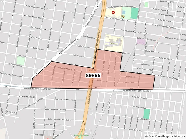 Mapa del código postal 89865, El Mante, Tamaulipas