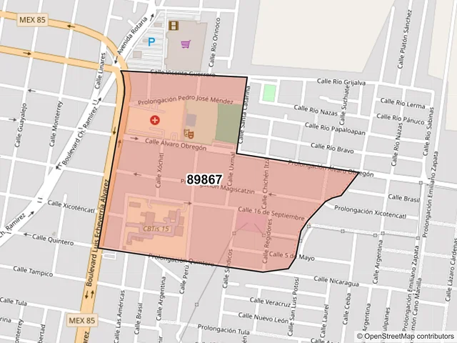 Mapa del código postal 89867, El Mante, Tamaulipas