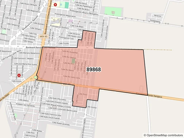 Mapa del código postal 89868, El Mante, Tamaulipas
