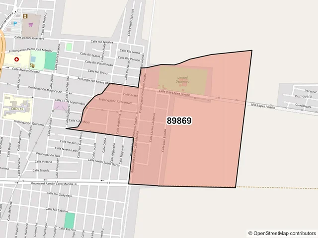 Mapa del código postal 89869, El Mante, Tamaulipas