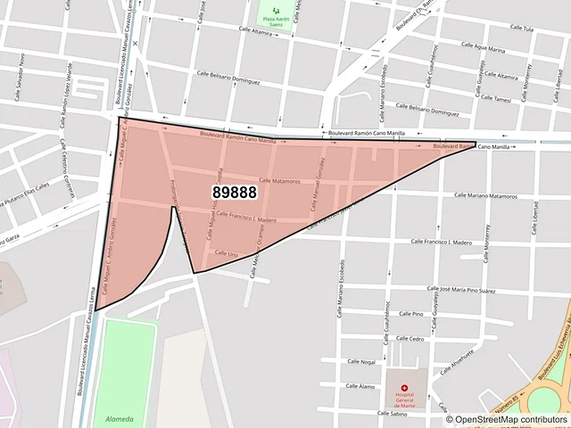 Mapa del código postal 89888, El Mante, Tamaulipas