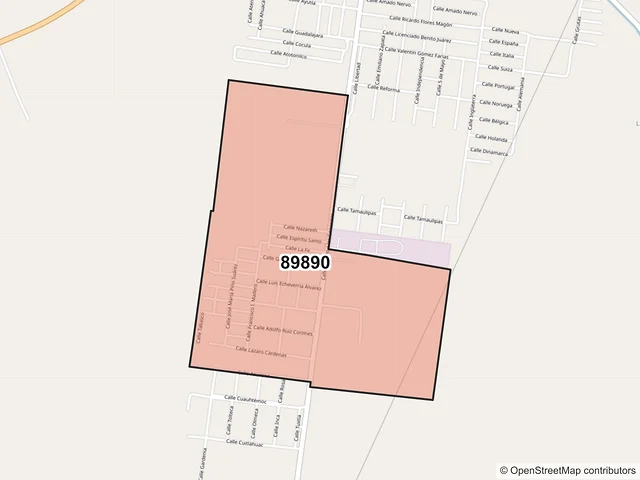 Mapa del código postal 89890, El Mante, Tamaulipas