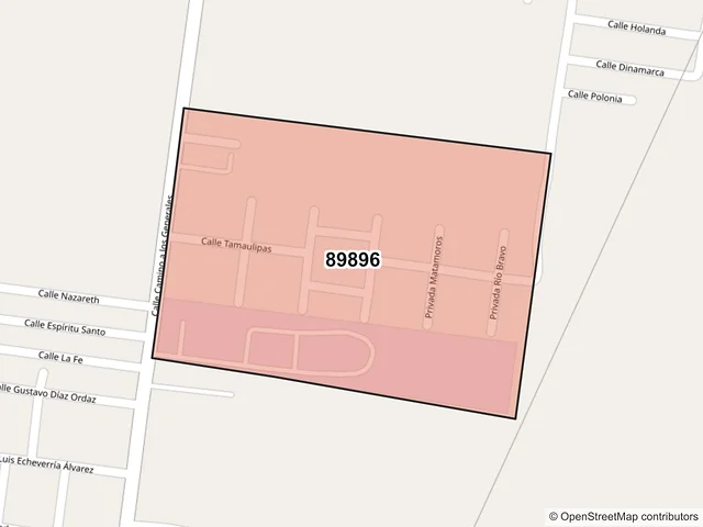 Mapa del código postal 89896, El Mante, Tamaulipas