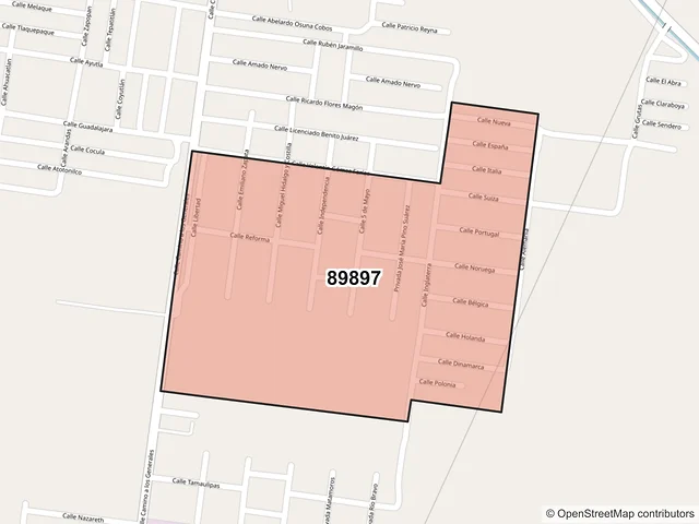 Mapa del código postal 89897, El Mante, Tamaulipas