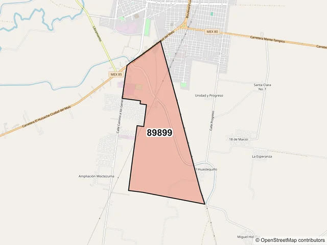 Mapa del código postal 89899, El Mante, Tamaulipas