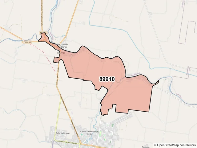 Mapa del código postal 89910, El Mante, Tamaulipas