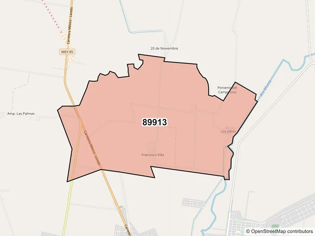 Mapa del código postal 89913, El Mante, Tamaulipas