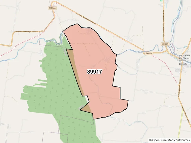 Mapa del código postal 89917, El Mante, Tamaulipas