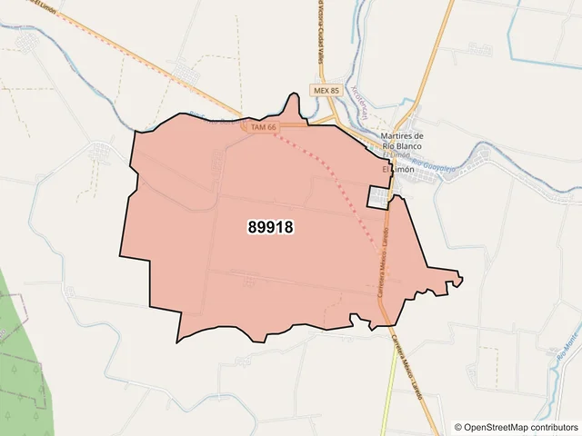 Mapa del código postal 89918, El Mante, Tamaulipas
