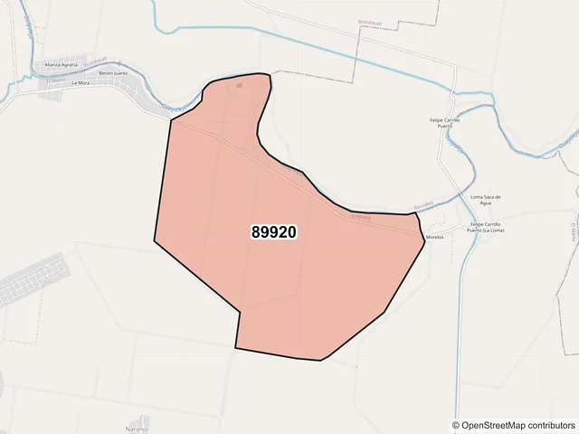 Mapa del código postal 89920, El Mante, Tamaulipas