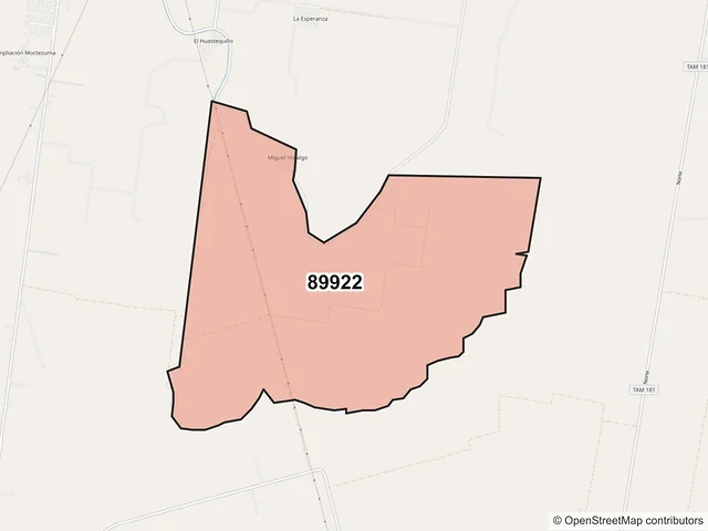 Mapa del código postal 89922, El Mante, Tamaulipas