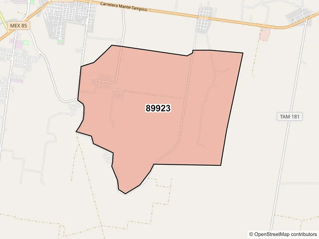 Mapa del código postal 89923, El Mante, Tamaulipas