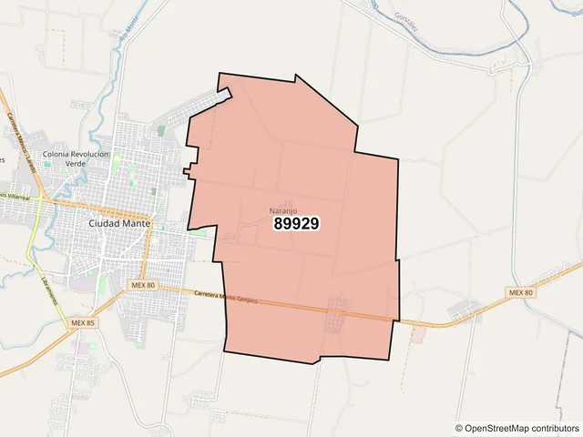 Mapa del código postal 89929, El Mante, Tamaulipas
