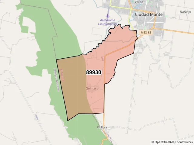 Mapa del código postal 89930, El Mante, Tamaulipas