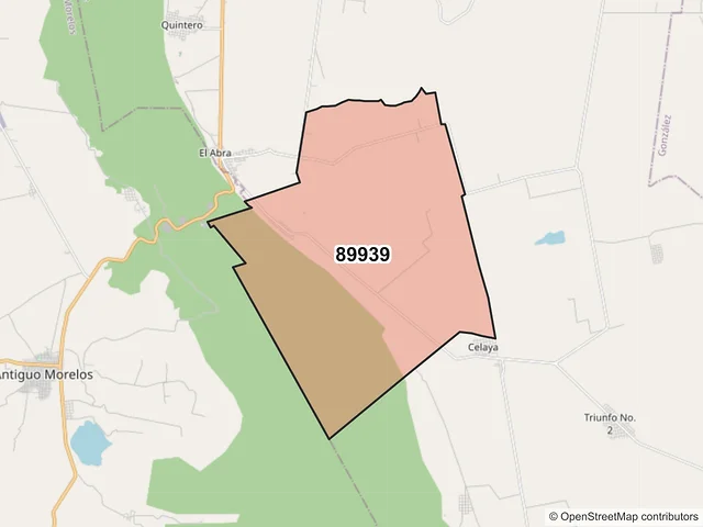 Mapa del código postal 89939, El Mante, Tamaulipas