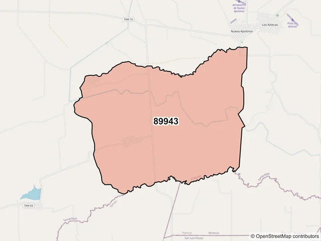 Mapa del código postal 89943, El Mante, Tamaulipas