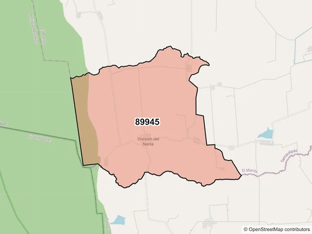 Mapa del código postal 89945, El Mante, Tamaulipas