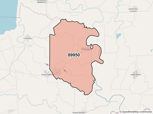 Mapa del código postal 89950, El Mante, Tamaulipas