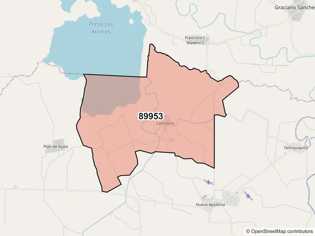 Mapa del código postal 89953, El Mante, Tamaulipas