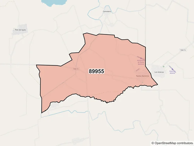 Mapa del código postal 89955, El Mante, Tamaulipas