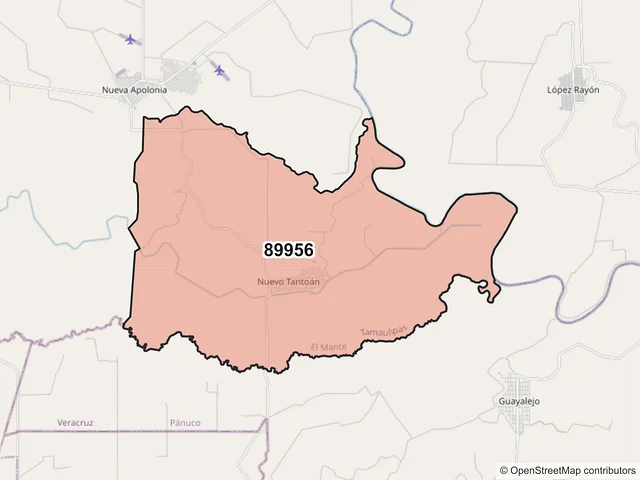 Mapa del código postal 89956, El Mante, Tamaulipas