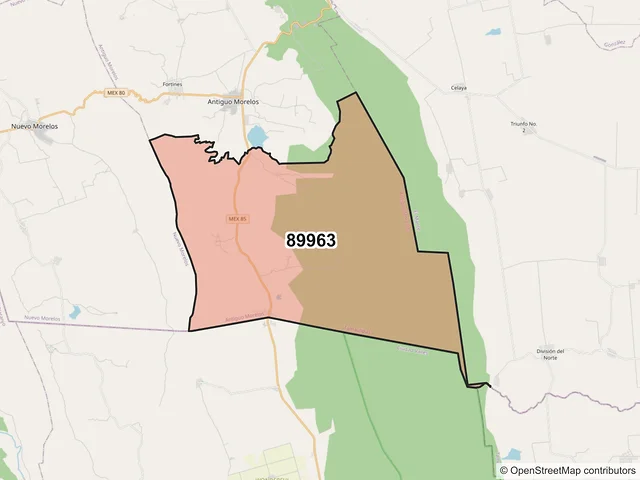 Mapa del código postal 89963, Antiguo Morelos, Tamaulipas