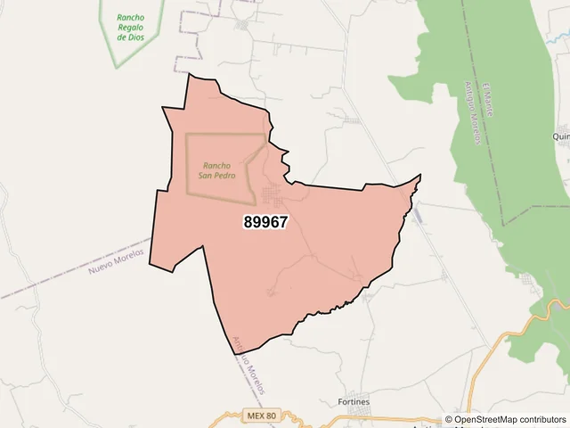 Mapa del código postal 89967, Antiguo Morelos, Tamaulipas