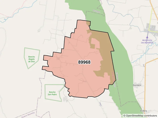 Mapa del código postal 89968, Antiguo Morelos, Tamaulipas