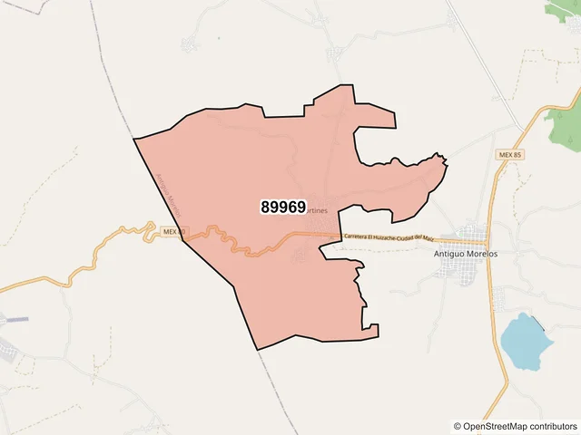 Mapa del código postal 89969, Antiguo Morelos, Tamaulipas