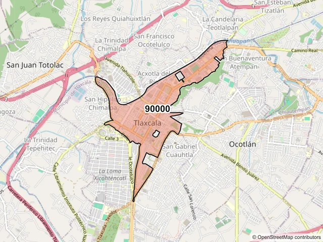 Mapa del código postal 90000, Tlaxcala, Tlaxcala