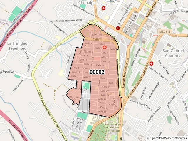 Mapa del código postal 90062, Tlaxcala, Tlaxcala