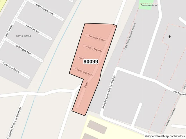 Mapa del código postal 90099, Tlaxcala, Tlaxcala