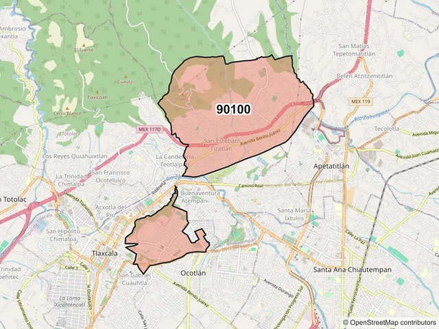 Mapa del código postal 90100, Tlaxcala, Tlaxcala