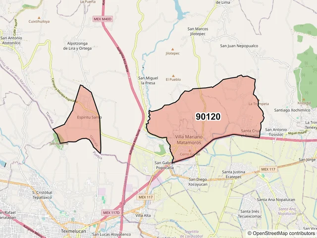 Mapa del código postal 90120, Ixtacuixtla de Mariano Matamoros, Tlaxcala