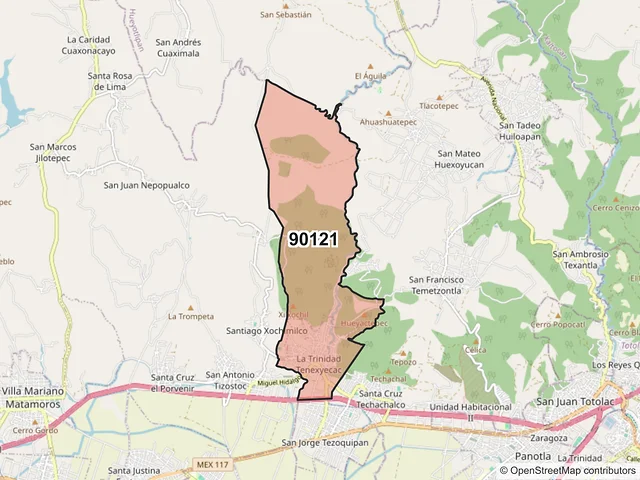 Mapa del código postal 90121, Ixtacuixtla de Mariano Matamoros, Tlaxcala