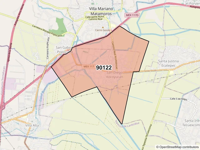 Mapa del código postal 90122, Ixtacuixtla de Mariano Matamoros, Tlaxcala