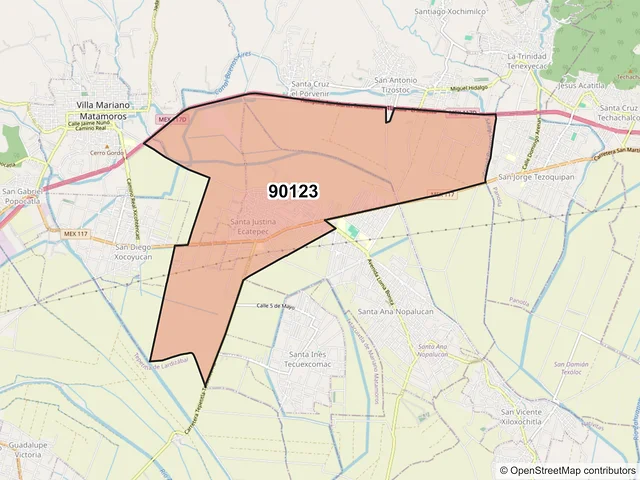 Mapa del código postal 90123, Ixtacuixtla de Mariano Matamoros, Tlaxcala