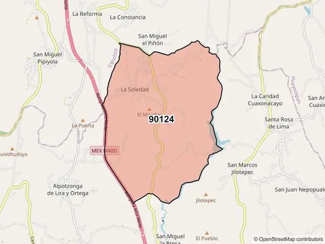 Mapa del código postal 90124, Ixtacuixtla de Mariano Matamoros, Tlaxcala