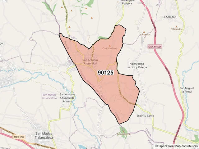 Mapa del código postal 90125, Ixtacuixtla de Mariano Matamoros, Tlaxcala