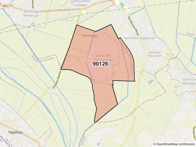 Mapa del código postal 90126, Ixtacuixtla de Mariano Matamoros, Tlaxcala