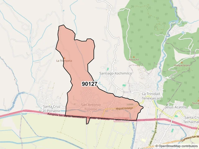 Mapa del código postal 90127, Ixtacuixtla de Mariano Matamoros, Tlaxcala