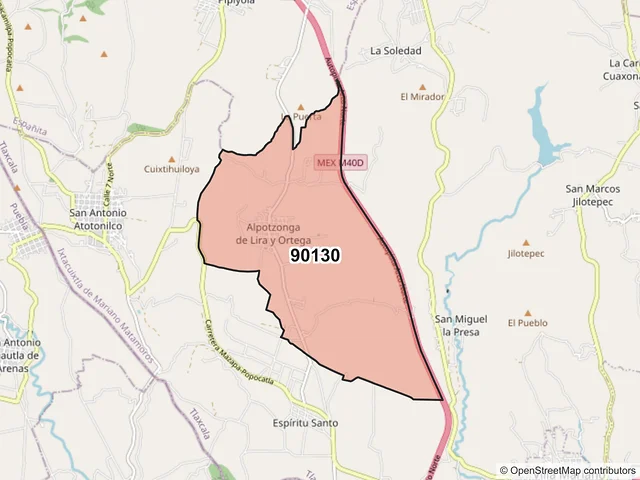 Mapa del código postal 90130, Ixtacuixtla de Mariano Matamoros, Tlaxcala
