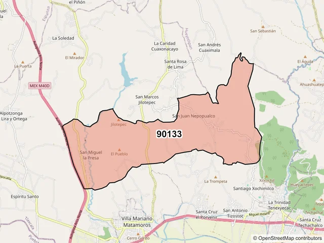 Mapa del código postal 90133, Ixtacuixtla de Mariano Matamoros, Tlaxcala