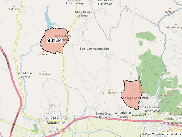 Mapa del código postal 90134, Ixtacuixtla de Mariano Matamoros, Tlaxcala