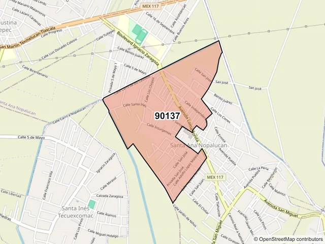 Mapa del código postal 90137, Santa Ana Nopalucan, Tlaxcala