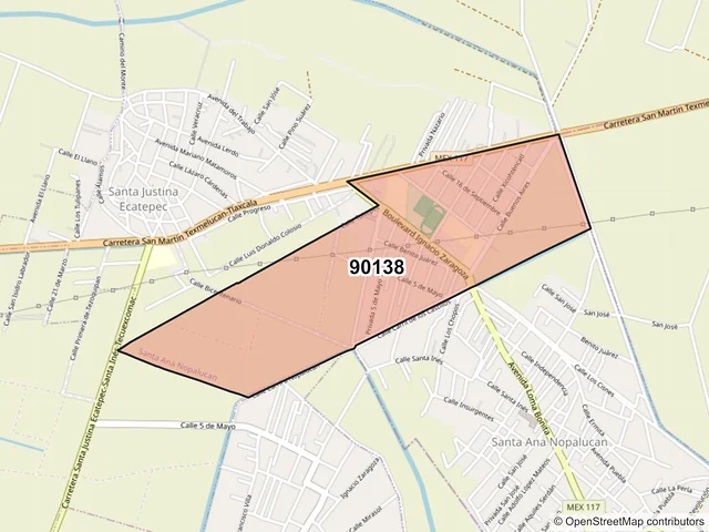 Mapa del código postal 90138, Santa Ana Nopalucan, Tlaxcala