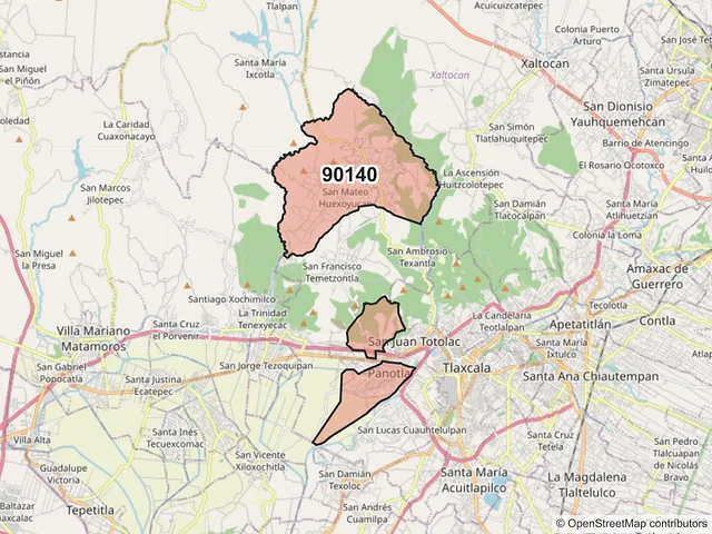 Mapa del código postal 90140, Panotla, Tlaxcala