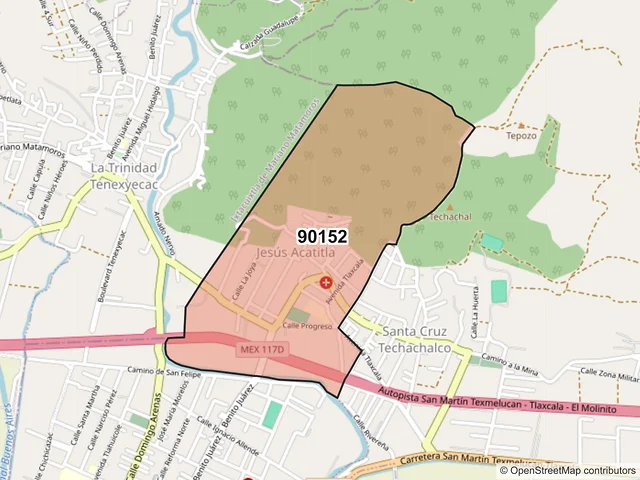 Mapa del código postal 90152, Panotla, Tlaxcala