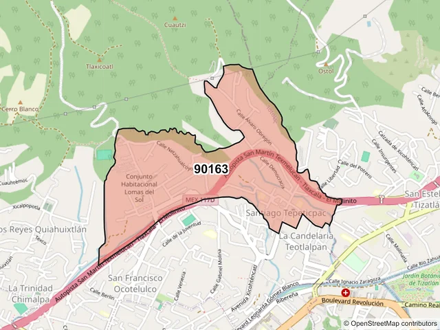 Mapa del código postal 90163, Totolac, Tlaxcala