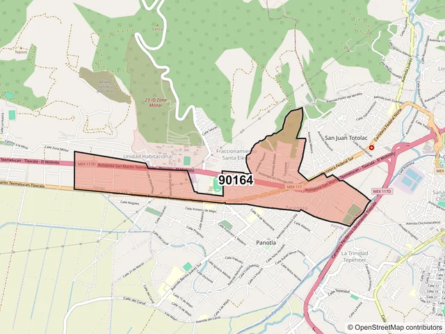 Mapa del código postal 90164, Totolac, Tlaxcala